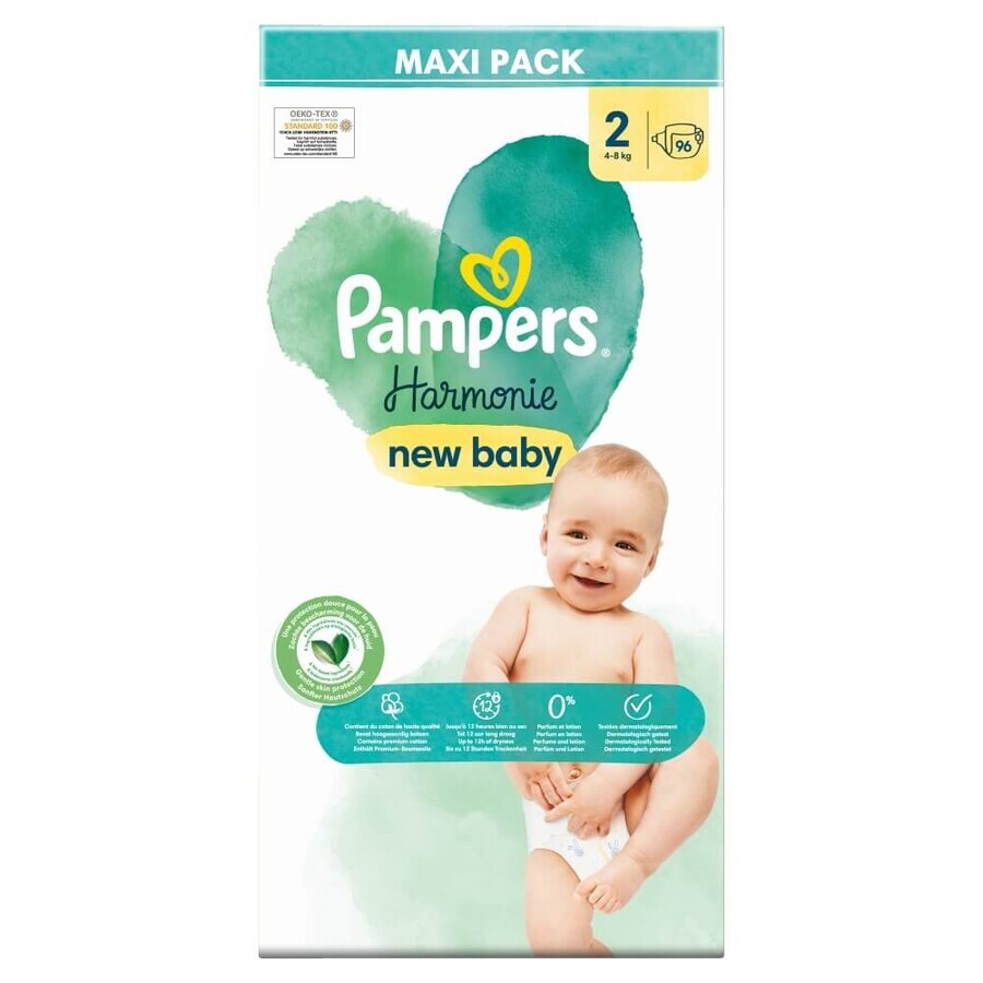 Pampers Harmonie, couches taille 2, 4-8 kg, 96 pcs EMBALLAGE DEFECTUEUX