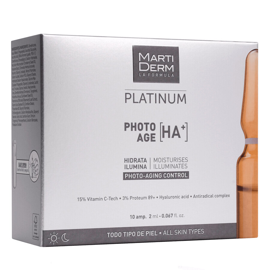 MartiDerm Platinum Photo Age [HA+], hydraterend en verhelderend serum, 2 ml x 10 ampullen VERWIJDERDE VERPAKKING