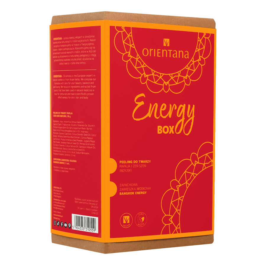 Orientana Energy Box set, scrub facial, 50 g + pandantiv cu parfum, Bangkok Energy SHORT DATE