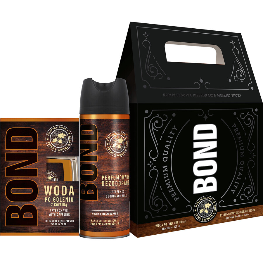 Set Bond Tobacco, Whisky și Cedru, aftershave, 100 ml + deodorant, 150 ml AMBALAJ DECORAT