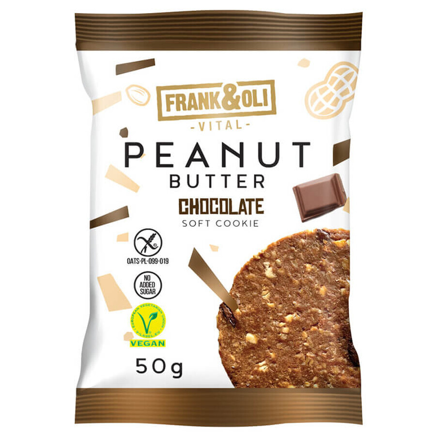 Frank&amp;Oli Unt de arahide, biscuiți moi, ciocolată, 50 g SHORT DATE