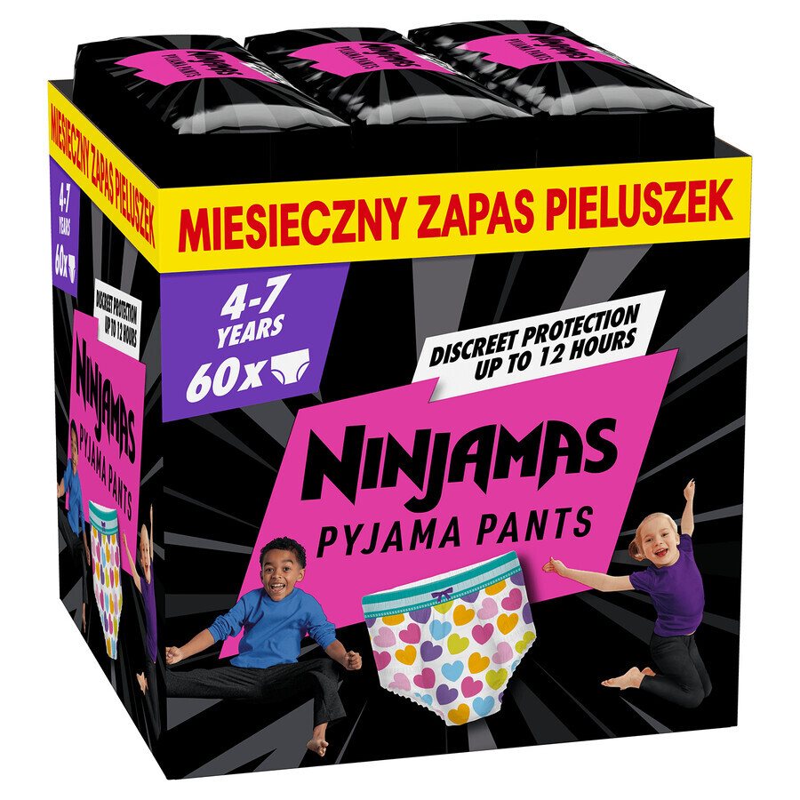 Pampers Ninjamas Pyjama Pants, couches pour filles, 4-7 ans, 17-30 kg, 60 pcs DECORATED PACKING