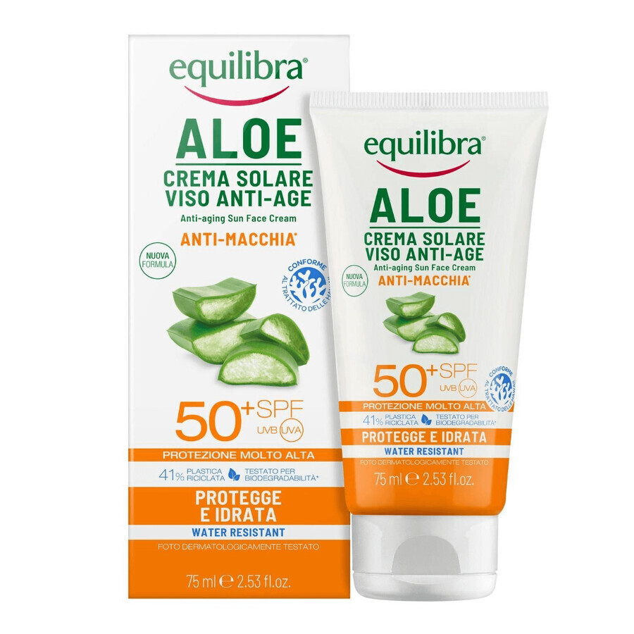 Equilibra Aloe, protecție solară, cremă de față antirid, SPF 50+, 75 ml