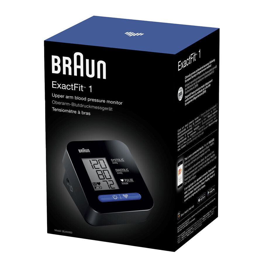 Braun ExactFit 1 BUA5000, misuratore automatico della pressione arteriosa del braccio superiore con bracciale da 22-42 cm, nero