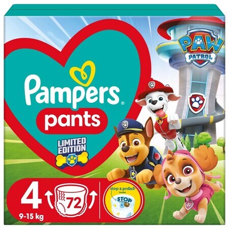 Pampers Pants, couches, Psi Patrol, taille 4, 9-15 kg, 72 pcs