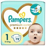 Pampers Premium Care, couches taille 1, 2-5 kg, 72 pièces