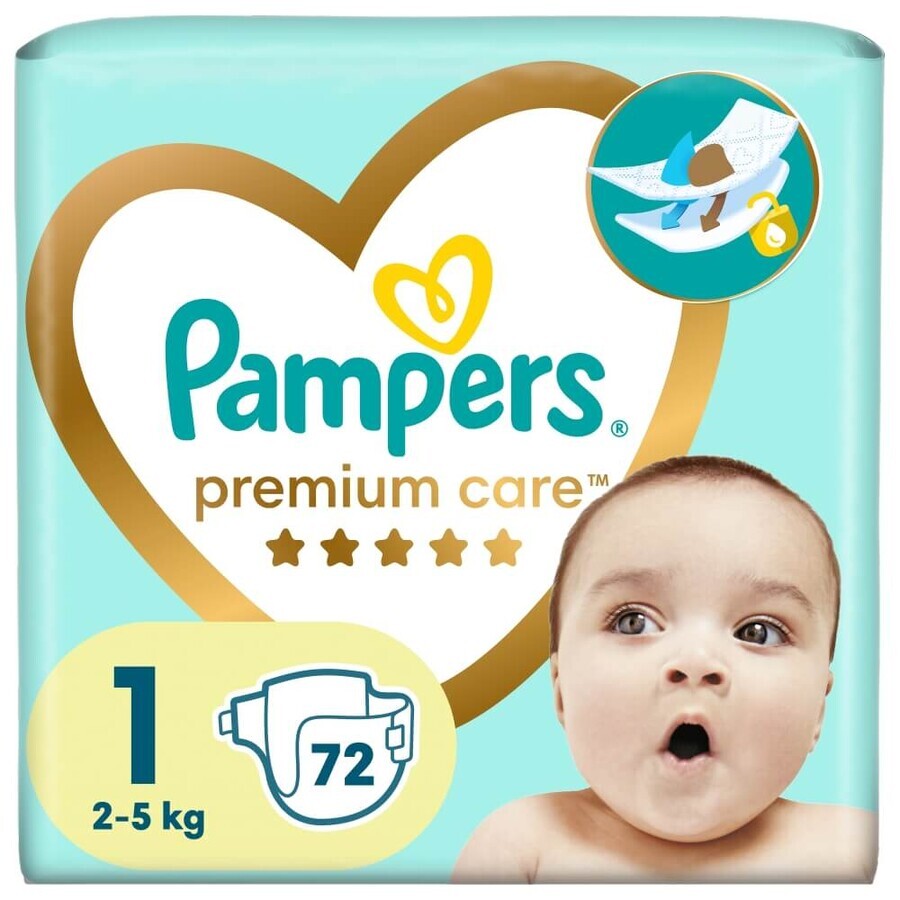 Pampers Premium Care, couches taille 1, 2-5 kg, 72 pièces