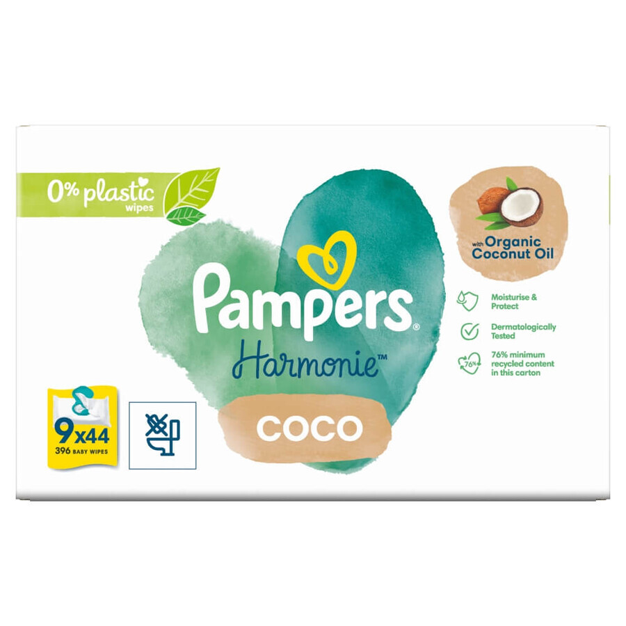 Pampers Harmonie Coco, lingettes humides, 9 x 44 pcs