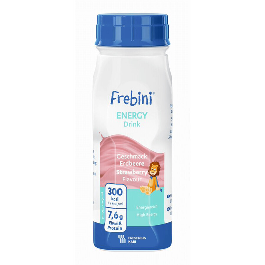 Frebini Energy Drink, preparat nutritiv pentru copii 1-12 ani, aromă de căpșuni, 4 x 200 ml