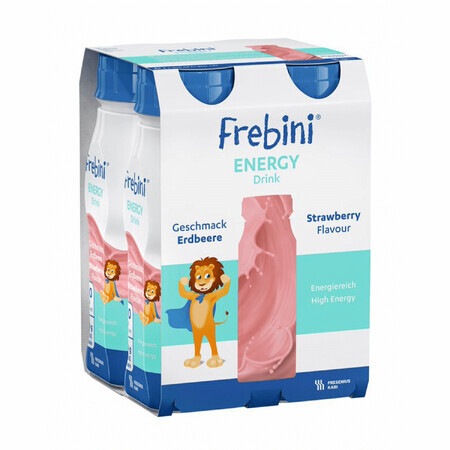 Frebini Energy Drink, preparat nutritiv pentru copii 1-12 ani, aromă de căpșuni, 4 x 200 ml