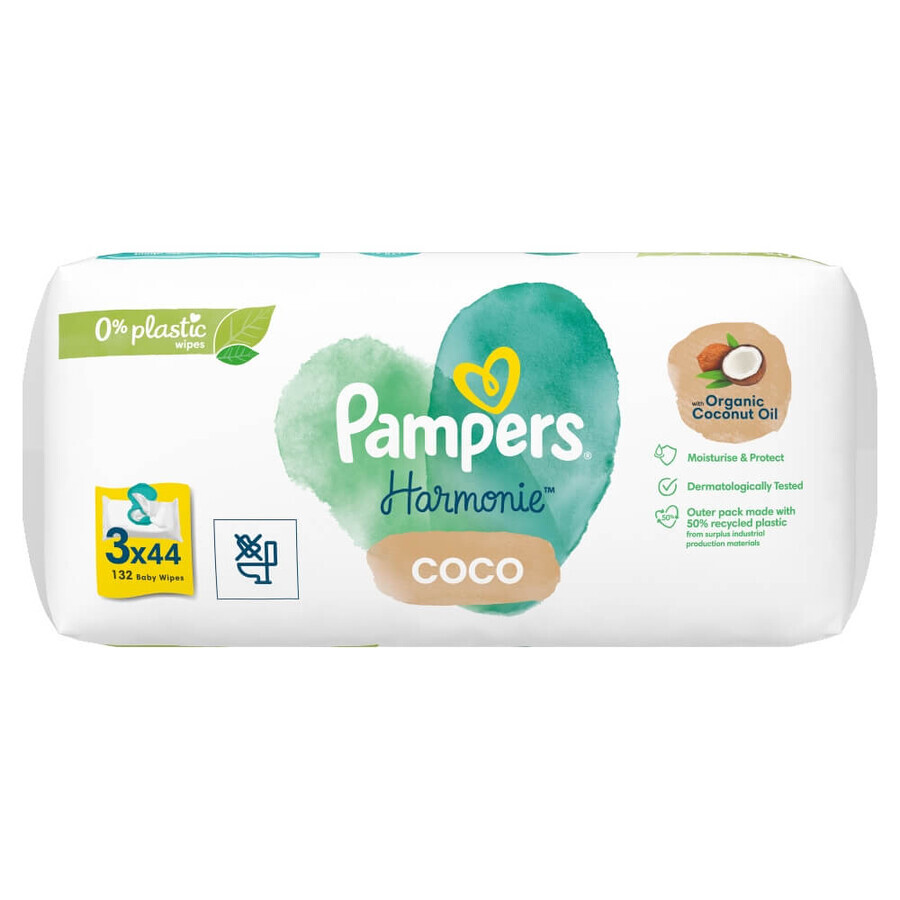 Pampers Harmonie Coco, lingettes humides, 3 x 44 pcs