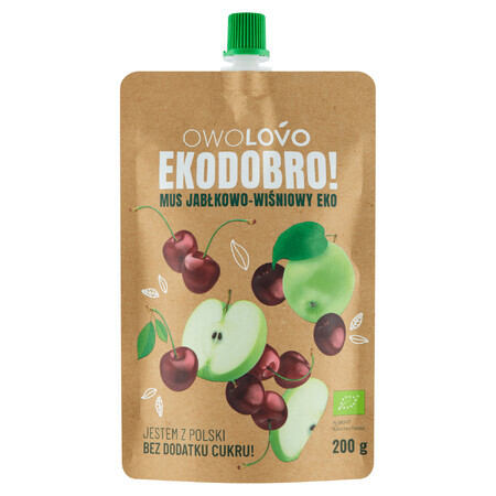 Owolovo Ekodobro ! Eko mousse aux pommes et aux cerises en tube, 200 g