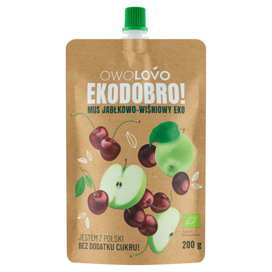 Owolovo Ekodobro ! Eko mousse aux pommes et aux cerises en tube, 200 g