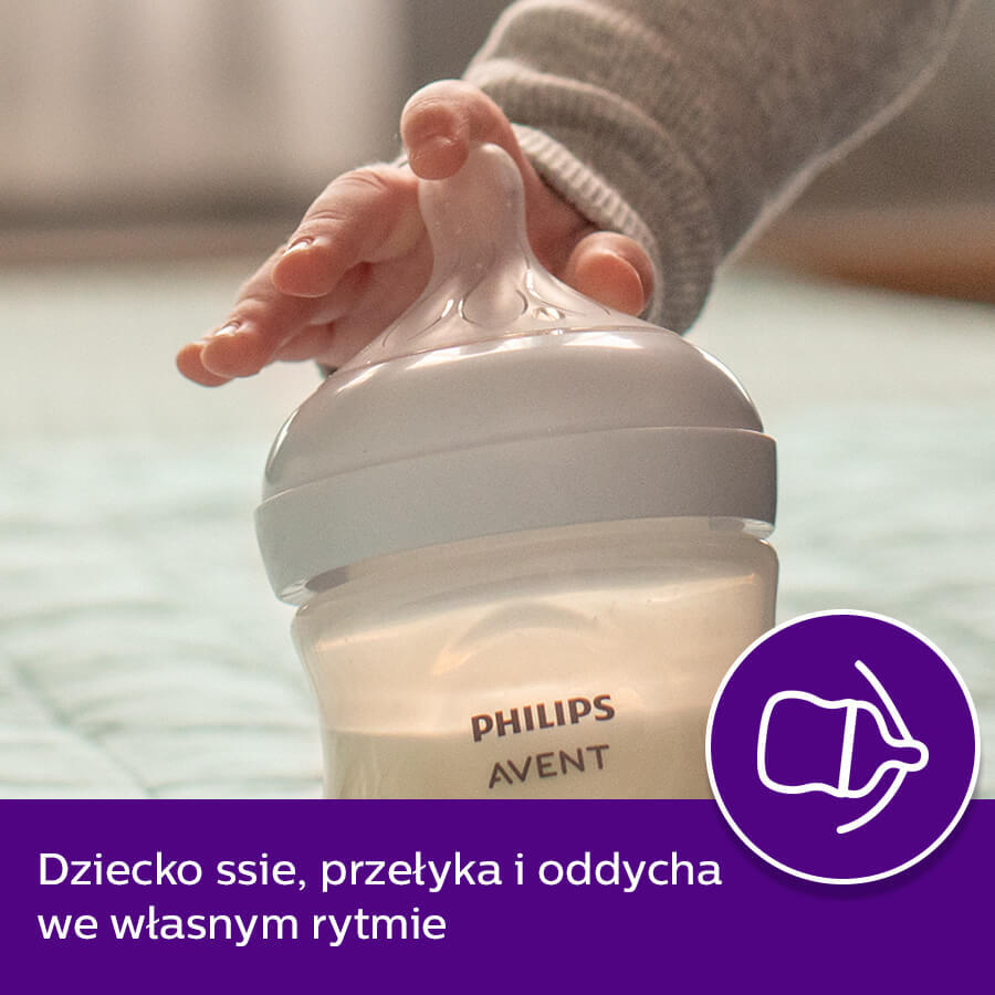 Avent Natural Response, biberon cu tetină reactivă, debit 2, SCY900/01, de la naștere, 125 ml 