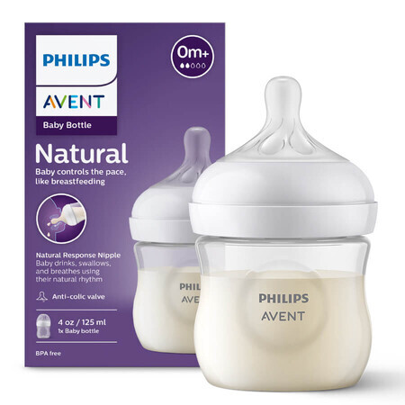 Avent Natural Response, biberon cu tetină reactivă, debit 2, SCY900/01, de la naștere, 125 ml 