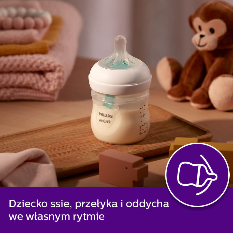 Avent Natural Response, biberon cu tetină reactivă, cu supapă AirFree, debit 2, SCY670/01, de la naștere, 125 ml 