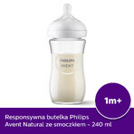 Avent Natural Response, biberon de sticlă cu tetină reactivă, debit 3, SCY933/01, după 1 lună, 240 ml 