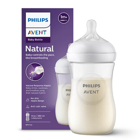 Avent Natural Response, fles met responsieve speen, flow 3, SCY903/01, na 1 maand, 260 ml 