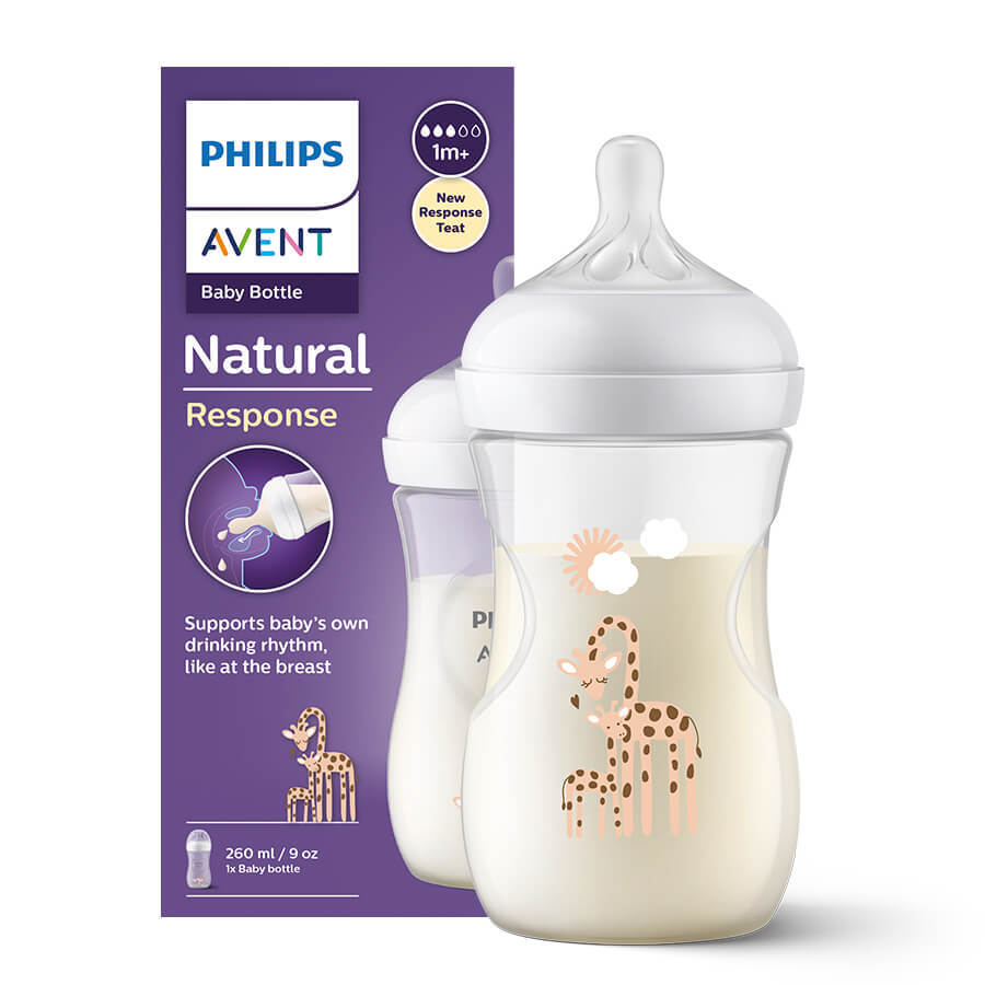 Avent Natural Response Bottle with Reactive Teat, Giraffes, Flow 3, SCY903/66, After 1 Month, 260ml