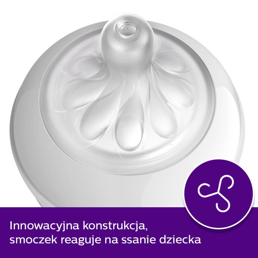 Avent Natural Response Reactive Teat Bottle with AirFree Valve, Elephant, Flow 3, SCY673/81, After 1 Month, 260ml