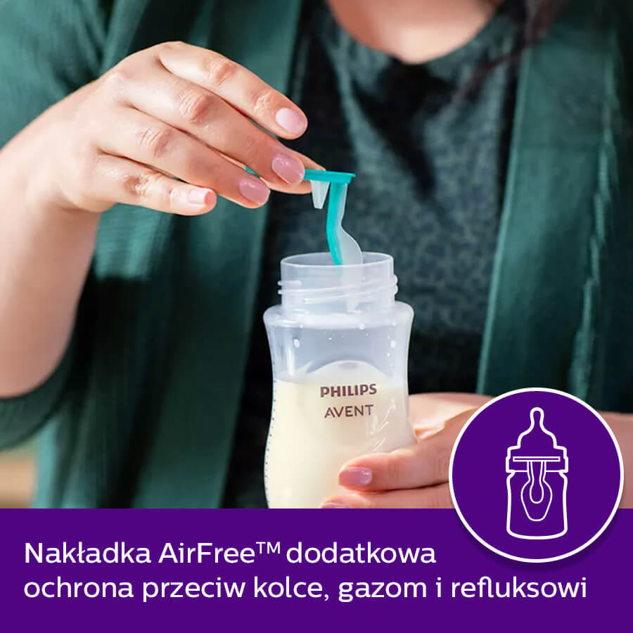 Avent Natural Response, biberon cu tetină reactivă, cu supapă AirFree, ursuleț de pluș, debit 3, SCY673/82, după 1 lună, 260 ml