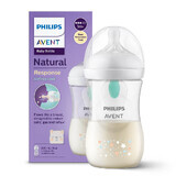 Avent Natural Response, biberon cu tetină reactivă, cu supapă AirFree, ursuleț de pluș, debit 3, SCY673/82, după 1 lună, 260 ml