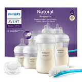 Avent Natural Response, set de 4 biberoane sensibile + perie de curățare + suzetă ultra moale, SCD838/11