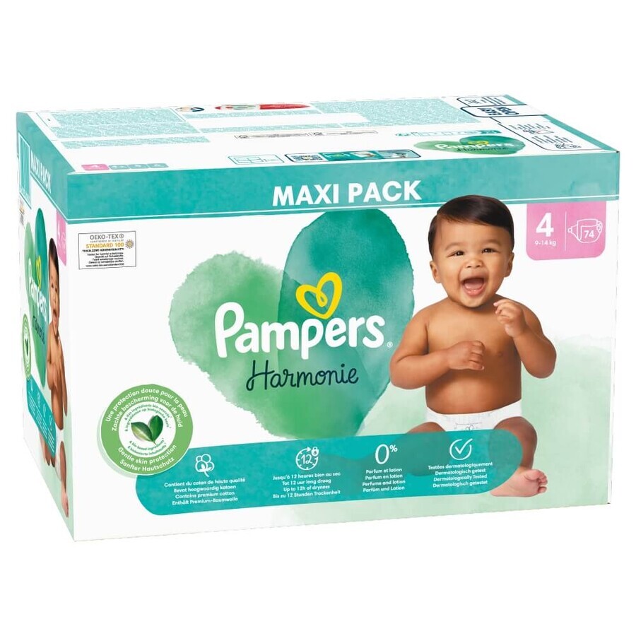 Pampers Harmonie, couches taille 4, 9-14 kg, 74 pcs