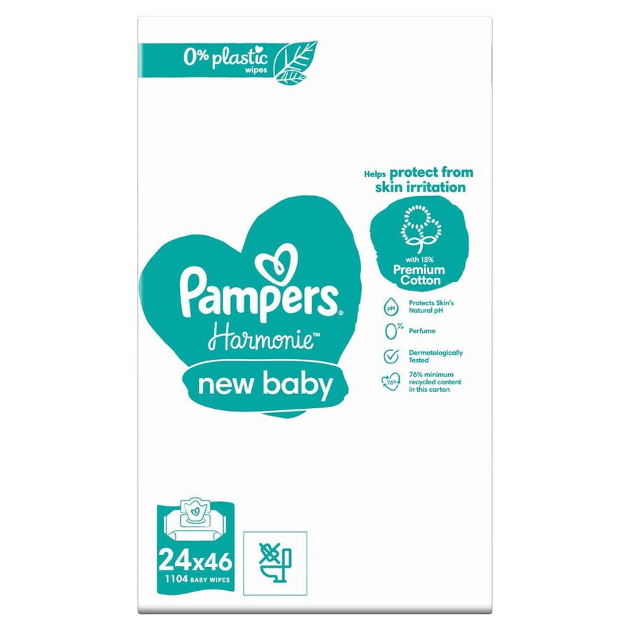 Pampers Harmonie New Baby, șervețele umede, 24 x 46 buc