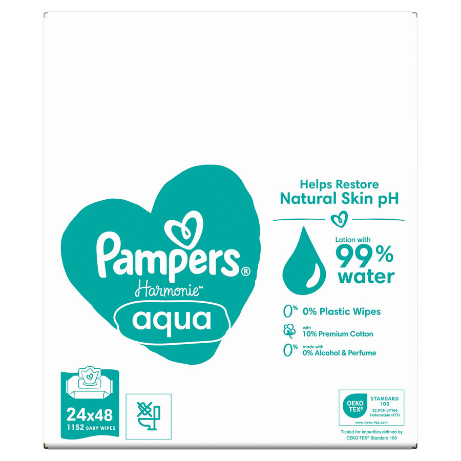 Pampers Harmonie Aqua, șervețele umede, 24 x 48 buc