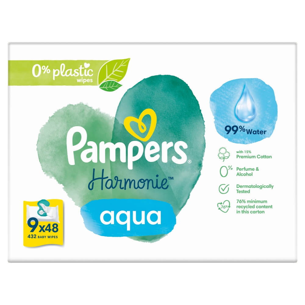 Pampers Harmonie Aqua, șervețele umede, 9 x 48 buc