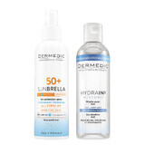 Set Dermedic Sunbrella, Schutzspray, SPF 50+, 150 ml + Mizellenlotion H2O, dehydrierte und trockene Haut, 100 ml