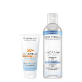 Set Dermedic Sunbrella, Gesichtsschutzcreme, trockene und normale Haut, SPF 50+, 50 g + Mizellenlotion H2O, dehydrierte und trockene Haut, 100 ml