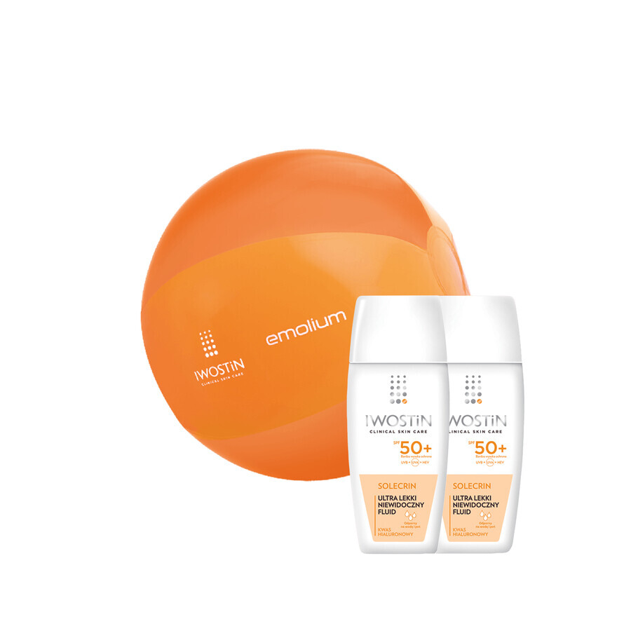 Iwostin Solecrin Set, ultraleichtes unsichtbares Fluid, SPF 50+, empfindliche Haut, 2 x 40 ml + Strandball gratis