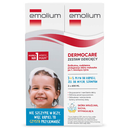 Emolium Dermocare set 3 în 1, loțiune de baie, gel de spălare, șampon, 2 x 400 ml