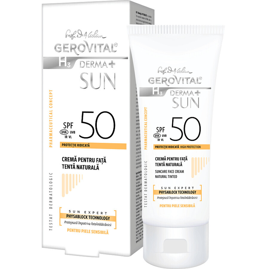 Crema pentru fata SPF50 tenta naturala Gerovital H3 Derma+ Sun, 50ml, Farmec