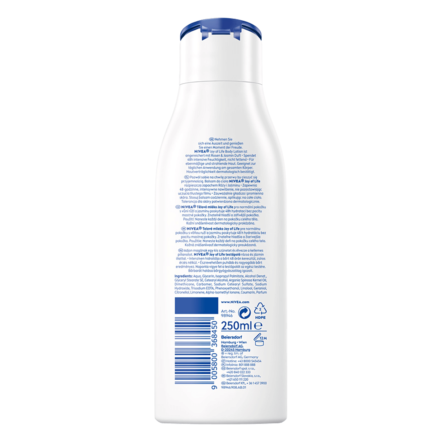 Nivea Joy of Life, Loțiune de corp, trandafir și iasomie, 250 ml