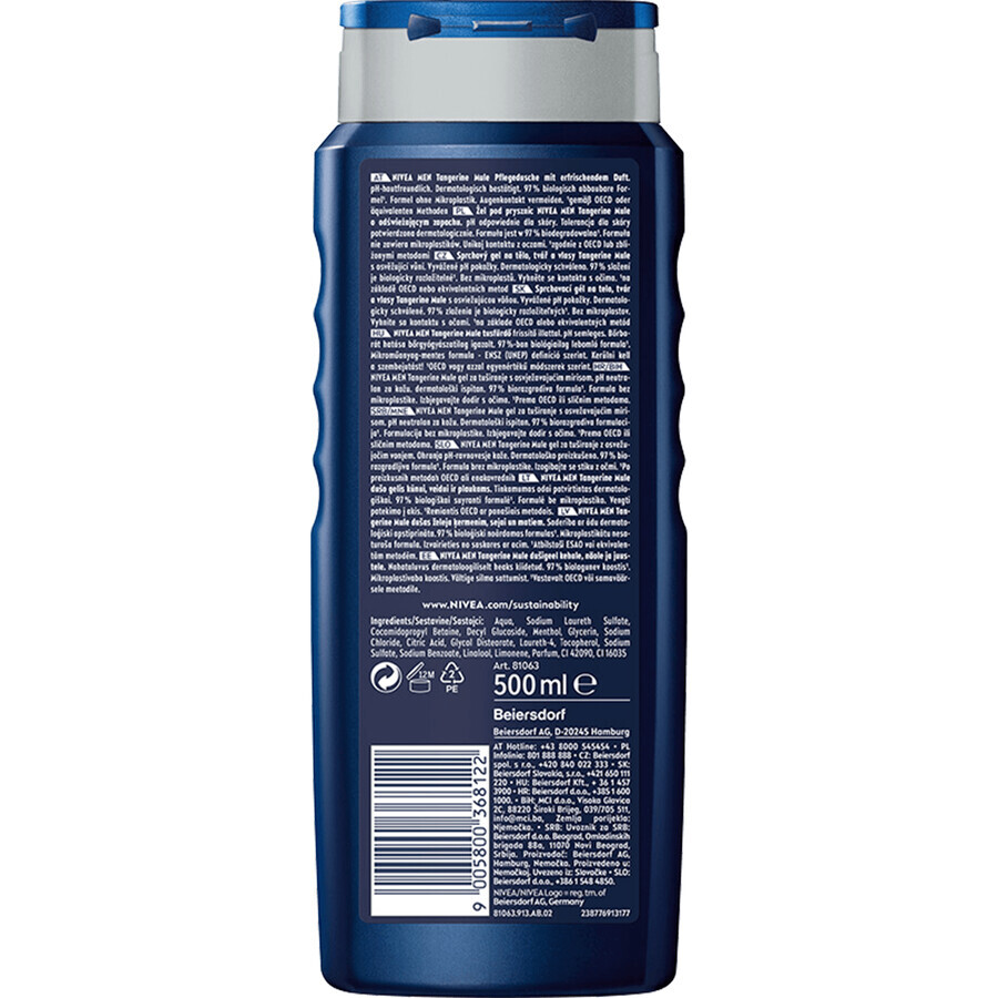 Nivea Men, 3-in-1 douchegel voor gezicht, lichaam en haar, Tangerine Mule, 500 ml