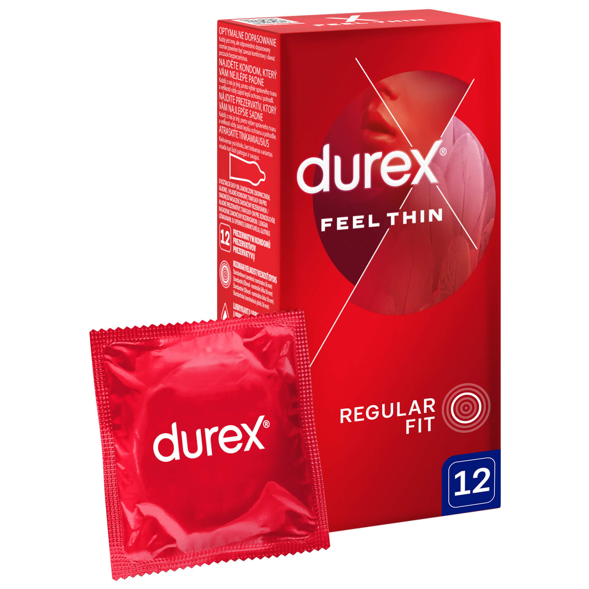 Durex Feel Thin Classic, prezervative cu mai mult lubrifiant, subțire, 12 bucăți