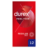 Durex Feel Thin Classic, prezervative cu mai mult lubrifiant, subțire, 12 bucăți