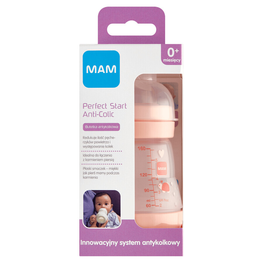 MAM Perfect Start Anti-Colic, sticlă anti-colică, Better Together, fată, de la naștere, 160 ml