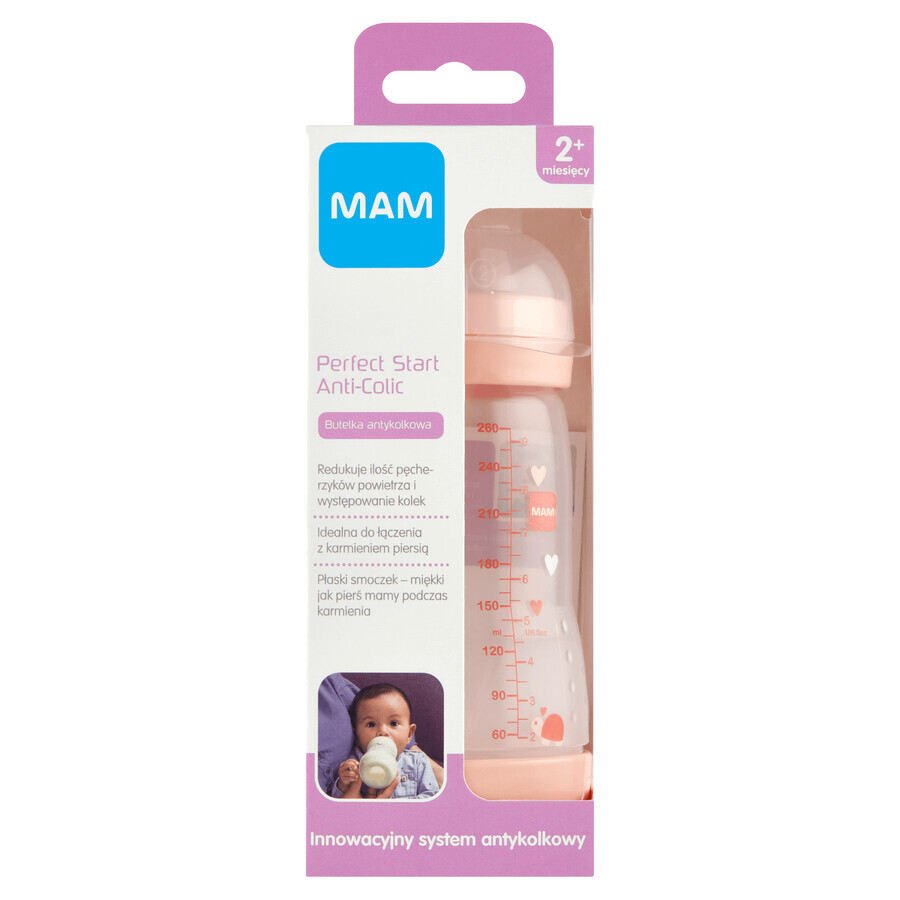 MAM Perfect Start Anti-Colic, sticlă anti-colică, Better Together, fetiță, de la 2 luni, 260 ml