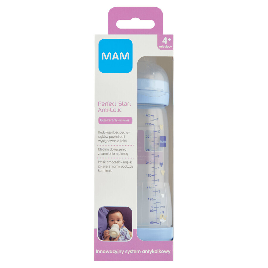 MAM Perfect Start Anti-Colic, sticlă anti-colică, Better Together, băiat, de la 4 luni, 320 ml