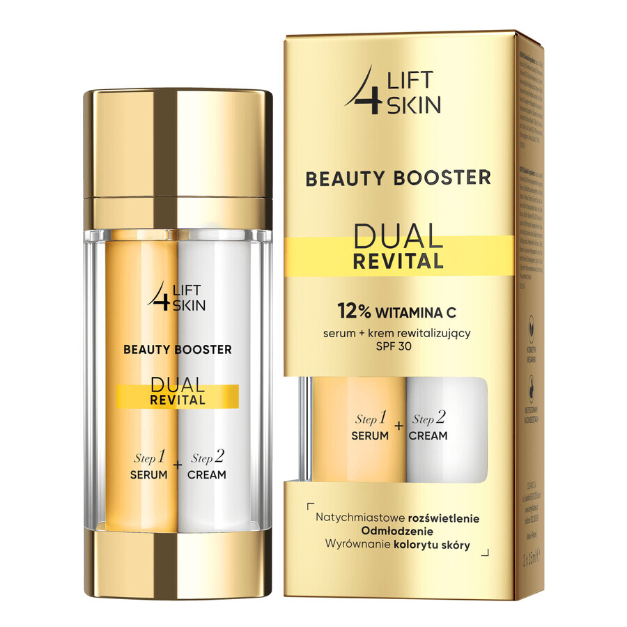 Lift4Skin Beauty Booster Dual Revital set, ser cu 12% vitamina C, 15 ml + cremă revitalizantă, SPF 30, 15 ml