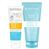 Set Bioderma Photoderm Pediatrics, fluid mineral pentru copii, pentru piele sensibilă și alergică, SPF 50+, 50 g + gel-cremă calmantă pentru prelungirea bronzului, 100 ml