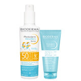 Set Bioderma Photoderm Pediatrics, spray de protecție pentru copii, SPF 50+, 200 ml + gel-cremă calmantă pentru prelungirea bronzului, 100 ml