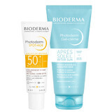 Bioderma Photoderm Spot-Age set, crema protectora antioxidante que previene la decoloración, SPF 50+, 40 ml + gel-crema calmante que prolonga el bronceado, 100 ml