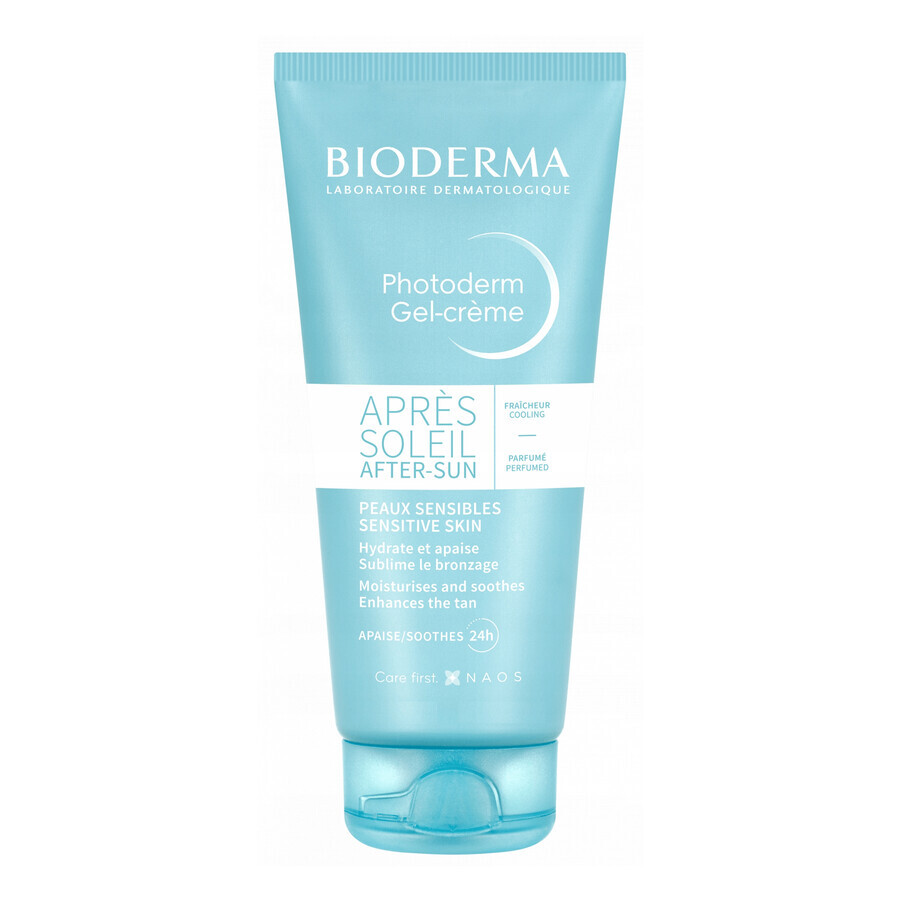 Set Bioderma Photoderm Aquafluide, fluid ultraușor pentru pielea sensibilă, nuanță închisă, SPF 50+, 40 ml + gel-cremă calmant pentru prelungirea bronzului, 100 ml