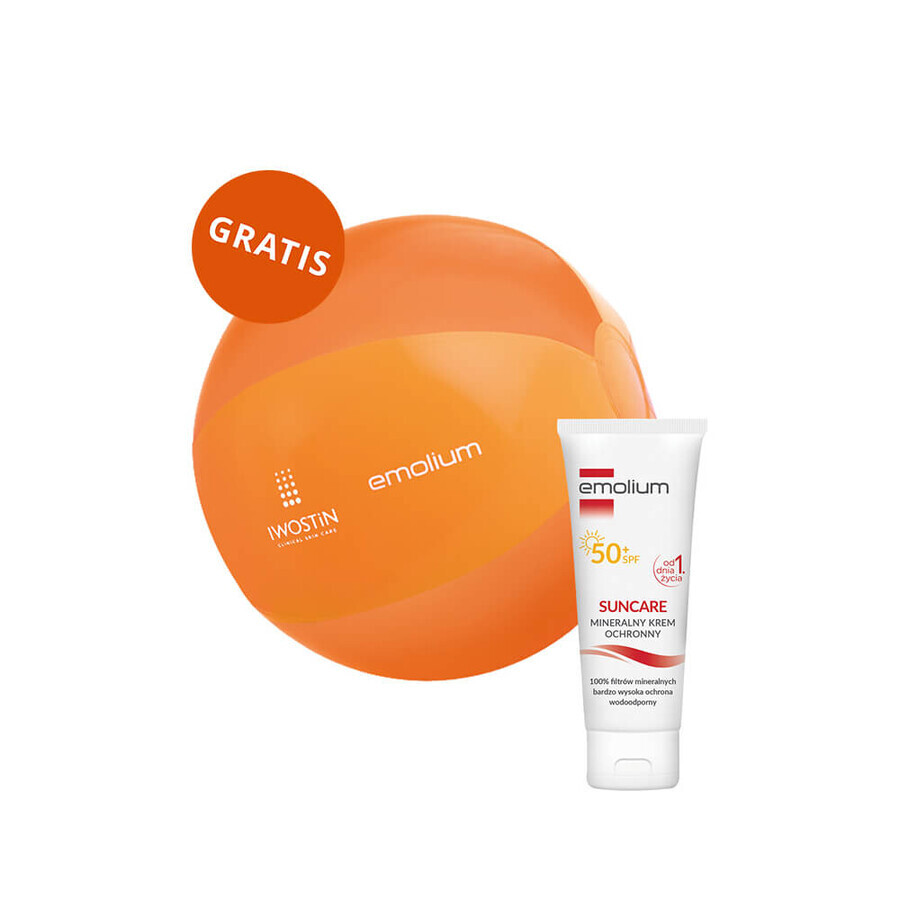 Emolium Suncare, crème de protection minérale pour enfants dès le premier jour et adultes, SPF 50+, 50 ml + ballon de plage gratuit