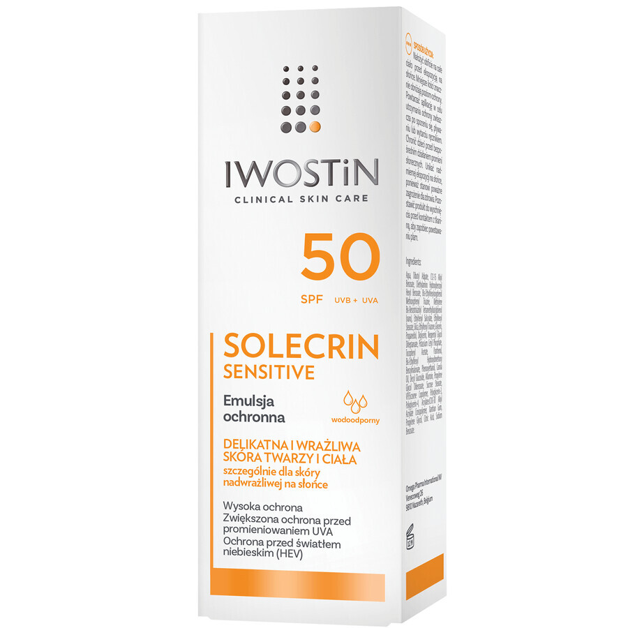 Iwostin Solecrin Sensitive, emulsione protettiva SPF 50, pelle sensibile, 100 ml + pallone da spiaggia in omaggio